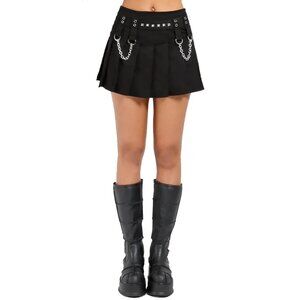 Womens Studded Chain Skirt Black